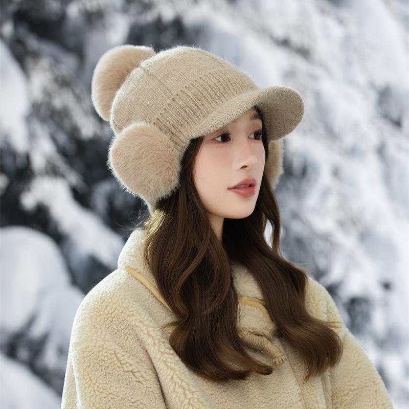 Fleece Warm Knitted Cap Ladies Ear Protector Wool Baseball Cap Fashion Cycling Plush Cap