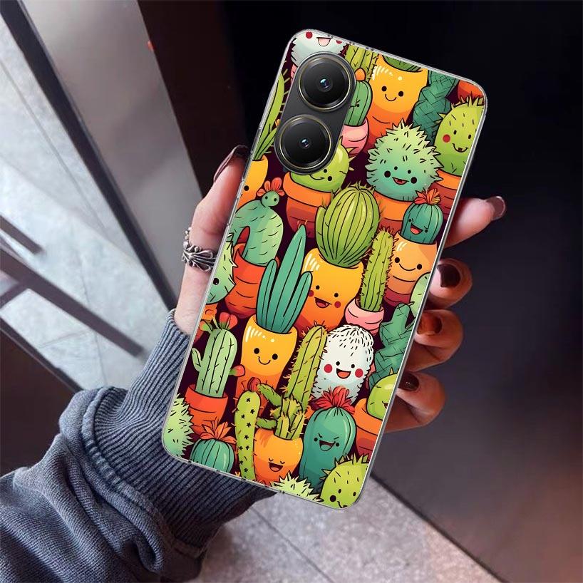Cartoon Plant Cactus Phone Case For Xiaomi Poco X7 X6 X5 Pro F7 Ultra Redmi 15C 15 13 13C 12 12C 10 10A 10C 9 9A 9C 9T Shell Poc