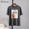 Shellsuning Summer Retro Character Printed T Shirts Women Korean Graphic Trendy Tees Loose Casual Short Sleeve Female Tops