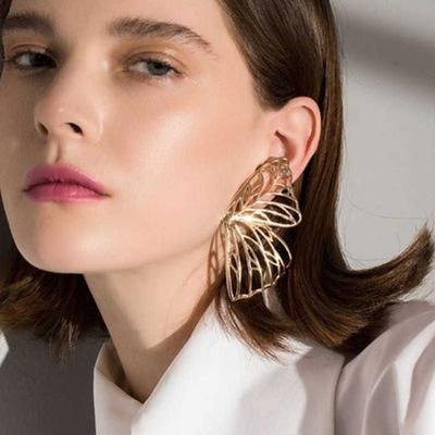 Hollow Big Butterfly Stud Earring for Women Metal Angel Wing Pendant Ear Statement Jewelry Party Christmas Gift