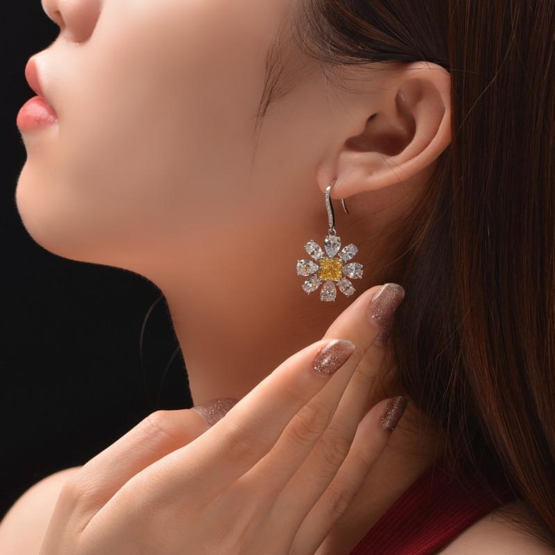 Gica Gema Pierścionek ze srebra próby 925 w kształcie kwiatu, eleganckie luksusowe kolczyki wiszące dla kobiet, delikatna, zwięzła, szykowna biżuteria wysokiej klasy, prezent