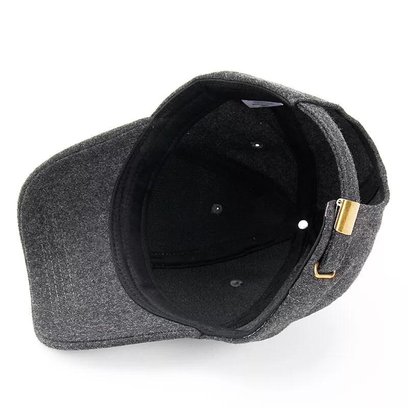 Mens Plain Wool Blend Baseball Cap Winter Warm Golf Hat Adjustable Snapback Hats