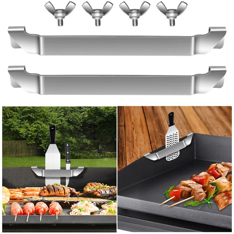 New 2Pcs Stainless Steel Griddle Spatula Stands Outdoor Camping Picnic BBQ Essential