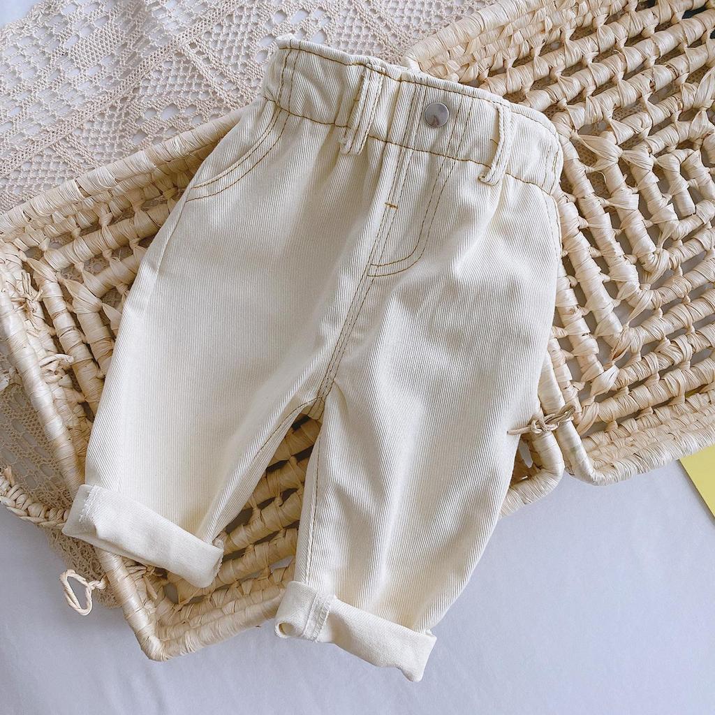 Abbigliamento per Bambini Pantaloni da Neonato, Puro Cotone, Jeans Blu e Bianchi, Adatti a Pantaloni Alla Moda e Versatili per Neonati dai 6 ai 36 Mesi