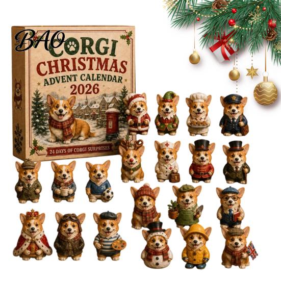 Corgi Lovers Gift 24 Days Christmas Advent Calendar 2026 with Mini Figurines, Figurines Holiday Countdown for Kids Dog Lovers, Cute Ornaments
