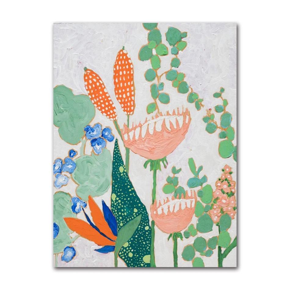 Nordic Flower Leaf Colorful Vase Art Print Wall Poster Canvas Painting Retro Picture Modern Home Decor Bedroom Decoration