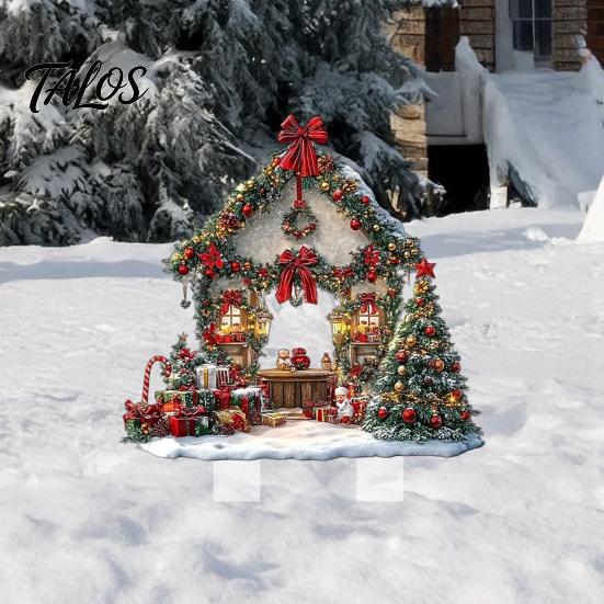 Decorative Garden Stakes for Christmas Cottage Stake, Acrylic Snowy House Yard 2D European Style Inserts Flat Winter Holiday Ornament Lawn Pathway