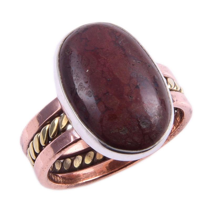 Natürlicher Mookait Edelstein Handgefertigt 925 Sterling Silber Zweifarbig Ring Größe 7 O2n78