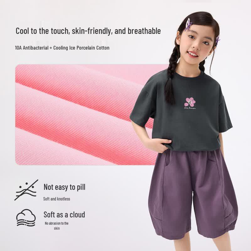 Girls' Antibacterial Cartoon Short Sleeve T-Shirt