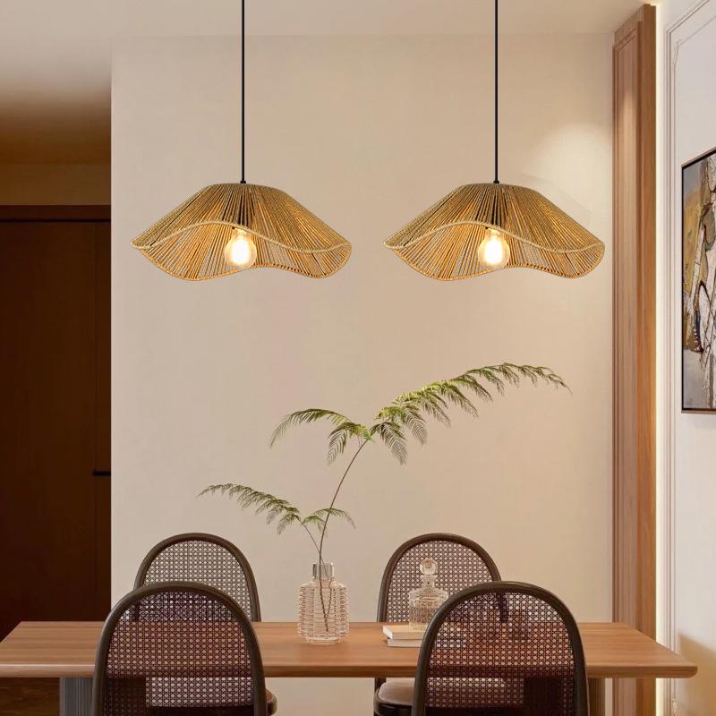 Bamboo Rattan Pendant Lamp - Asian Tea Room & Stairway Lighting 
