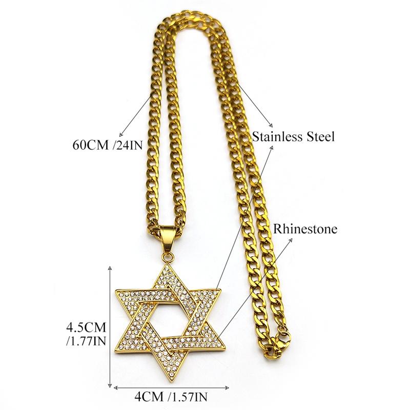 Fashion Sparkling Rhinestone David Pendant Necklace Stainless Steel Gold Color Hexagram Gift Star Shape Jewelry 7619-4