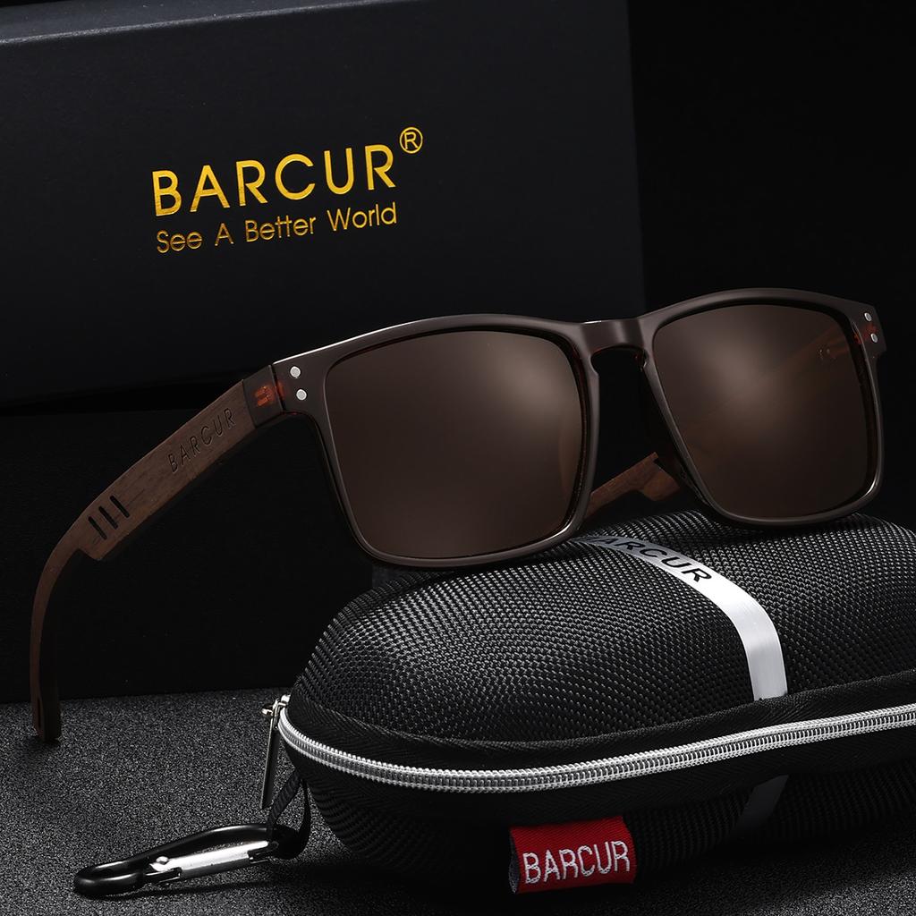 BARCUR Occhiali da Sole Polarizzati Quadrati in Legno Fatti a Mano per Uomo Donna Vintage Occhiali da Sole Scelta Regalo Perfetta con Confezione Completa