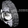 Mechanische Herrenuhr Automatische Armbanduhr Luxus Diamant Edelstahl Skelett Uhren Gold Relogio Masculino