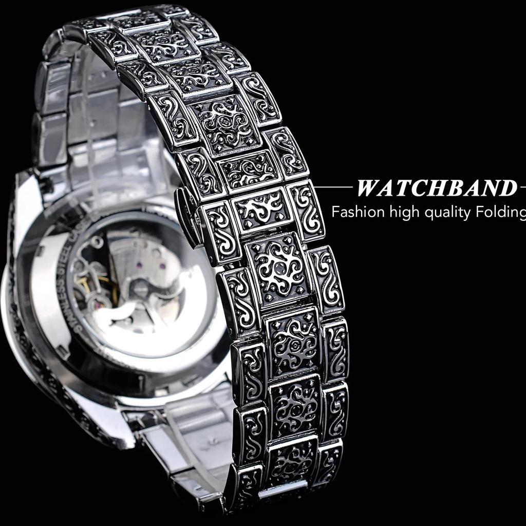 Mechanische Herrenuhr Automatische Armbanduhr Luxus Diamant Edelstahl Skelett Uhren Gold Relogio Masculino