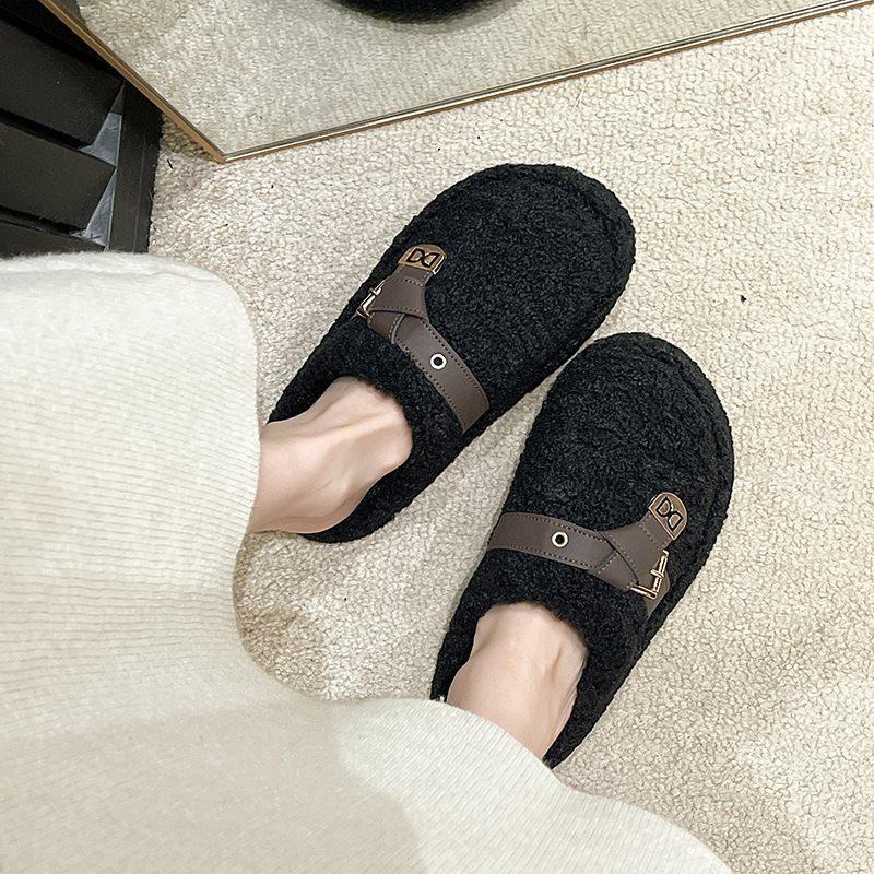 Niche Cotton Slippers New Thick-soled Internet Celebrities 2025 Wool Slippers Women Wear Autumn and Winter Versatile Lamb Wool Bag Head