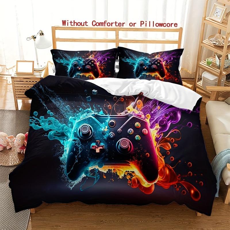 3-Piece Game Controller Duvet Cover Set Cartoon Gaming Print  Breathable All-Season Comfort  1 Duvet Cover 2 Pillowcases