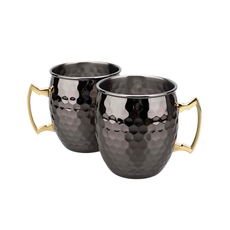 

500ml Gunmetal Black Hex Hammered Moscow Mule Mug Set - 304 Stainless Steel Glossy Finish Cup for Cocktails Bar Party Drinkware 500ml