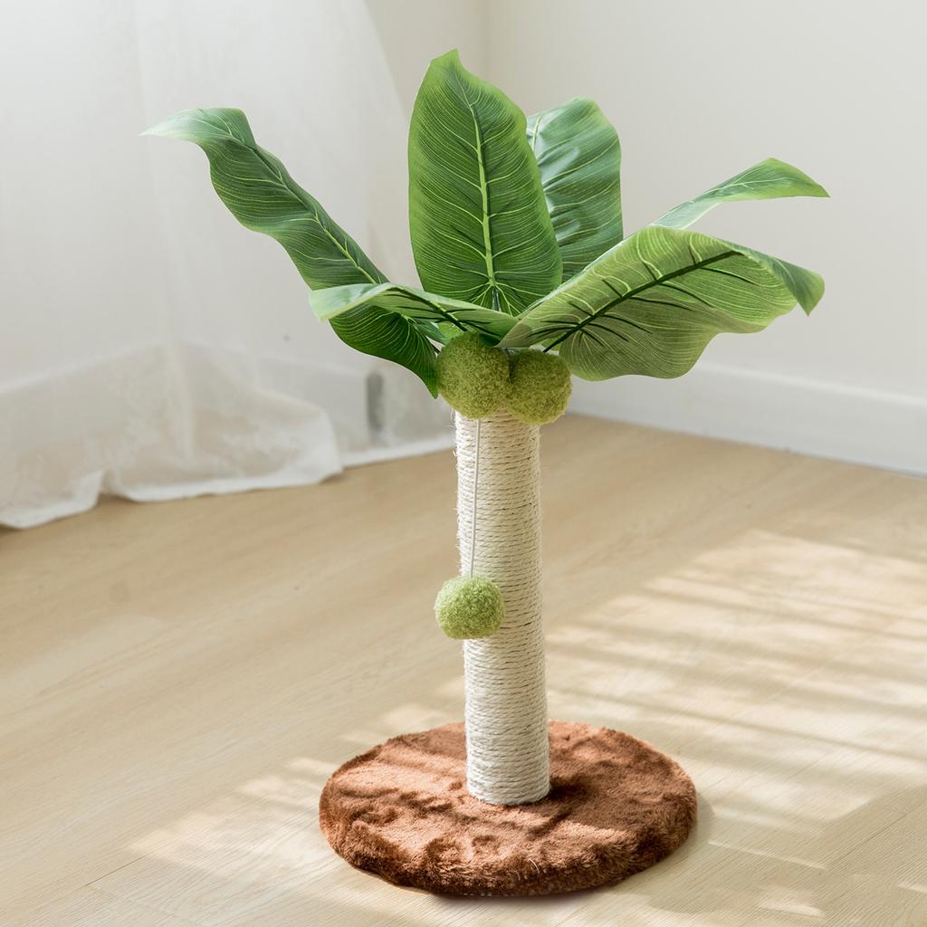 Cat Scratching Post 12.6in High 9.8in Base Hanging Balls Green Leaves Sisal Hemp Cat Scratcher for House Bedroom Indoor