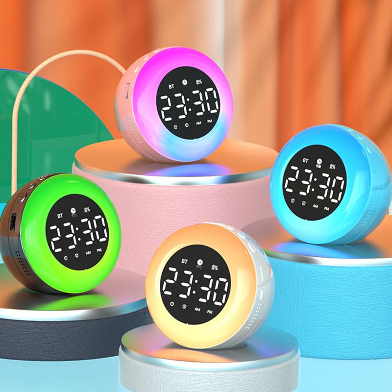 Bluetooth Speaker Alarm Clock Colorful Night Light  Music Player Rechargeable Digital Clock Best Gift