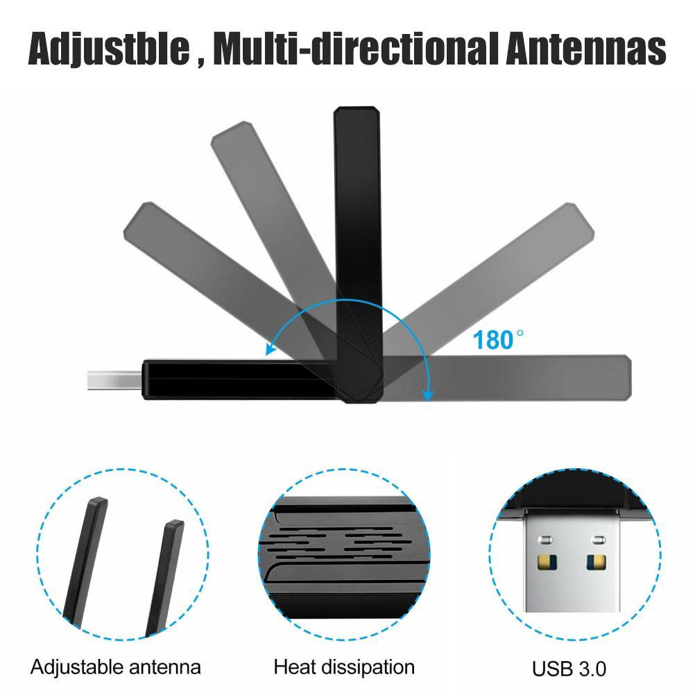 1300M WiFi Card USB 3.0 2.4G 5.8G Dual Band Stable Transmission Wireless Network Adapter for Laptop PC Gaming