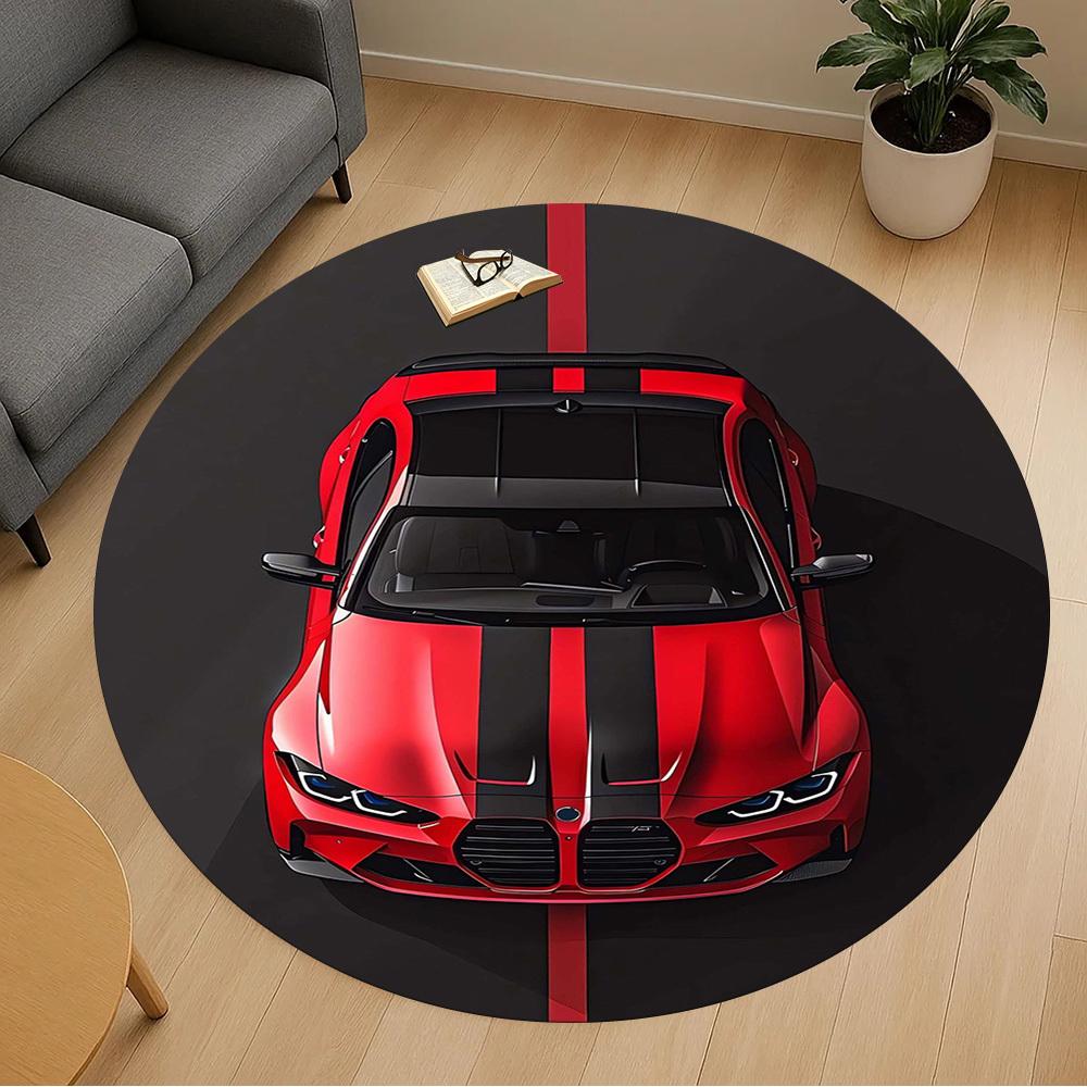 1 buc. Covoraș Rotund pentru Scaun, Design Mașină Sport Roșu și Negru, Covor de Zonă - Antiderapant, Covor de Podea pentru Birou, Dormitor, Decor Acasă, Cadou de Crăciun c0528002