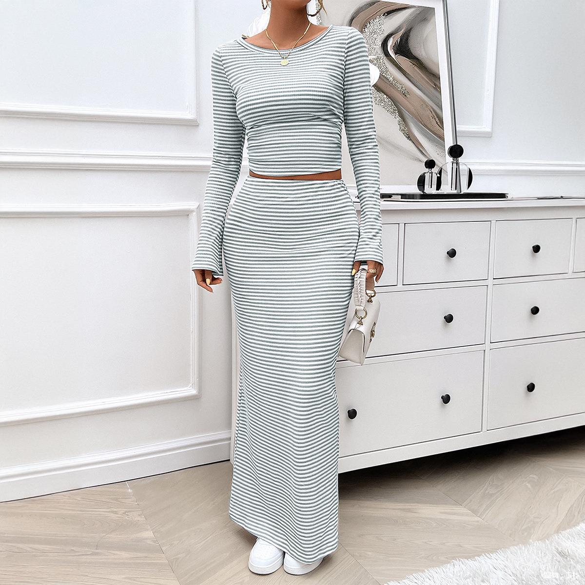 

Women s Casual Clashing Stripe Knit Long Sleeve Dress Set S