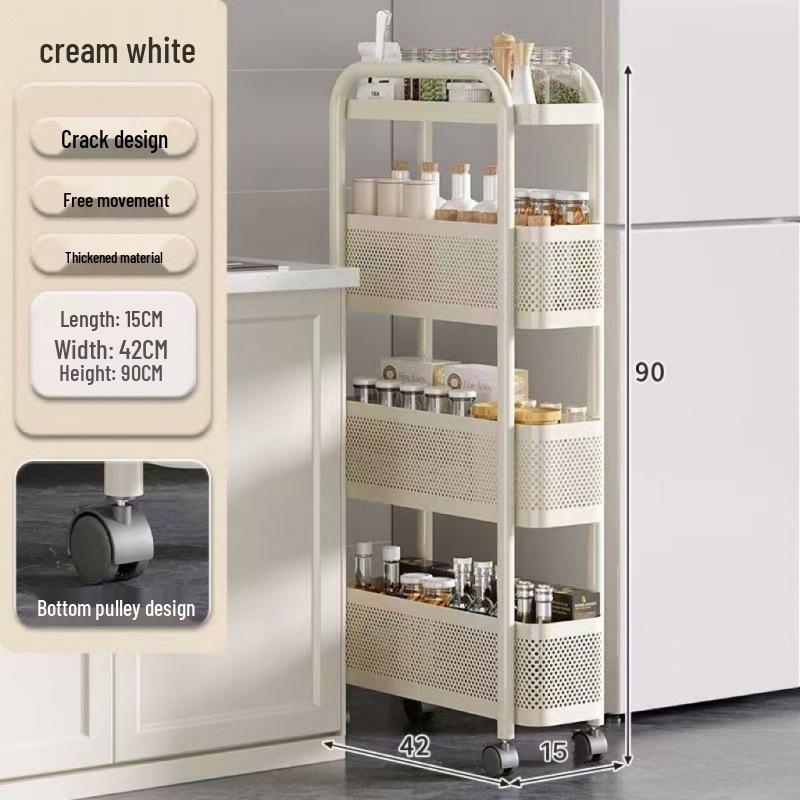 Narrow Multi-Layer Mobile Storage Rack for Kitchen, Bathroom, or Fridge