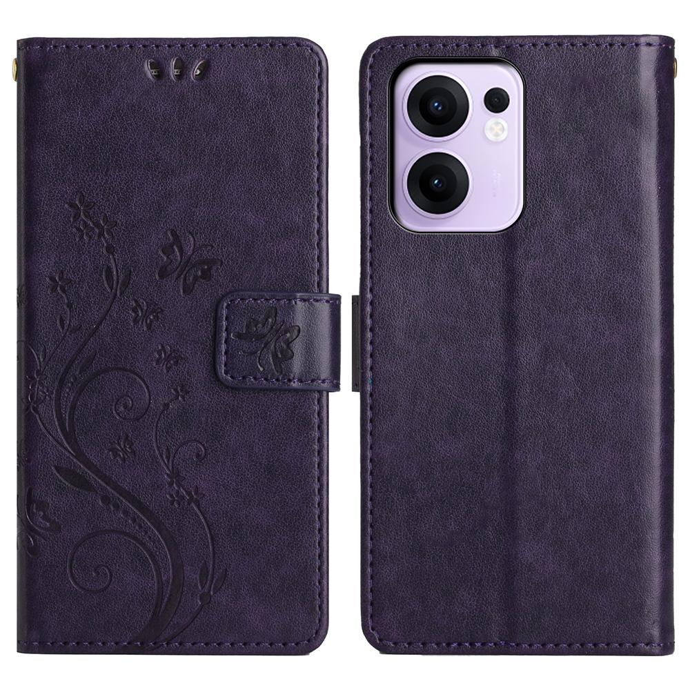 For Oppo Reno13 F 4G/5G Leather Wallet Case Butterfly Flower Imprinted Phone Cover with Strap