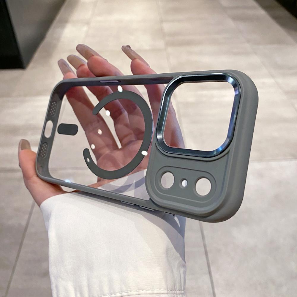 Transparent for Magsafe Armor Case for iPhone 17 16 15 14 13 Pro Max Plus 17 Air Magnetic Acrylic Metal Lens Shockproof Cover