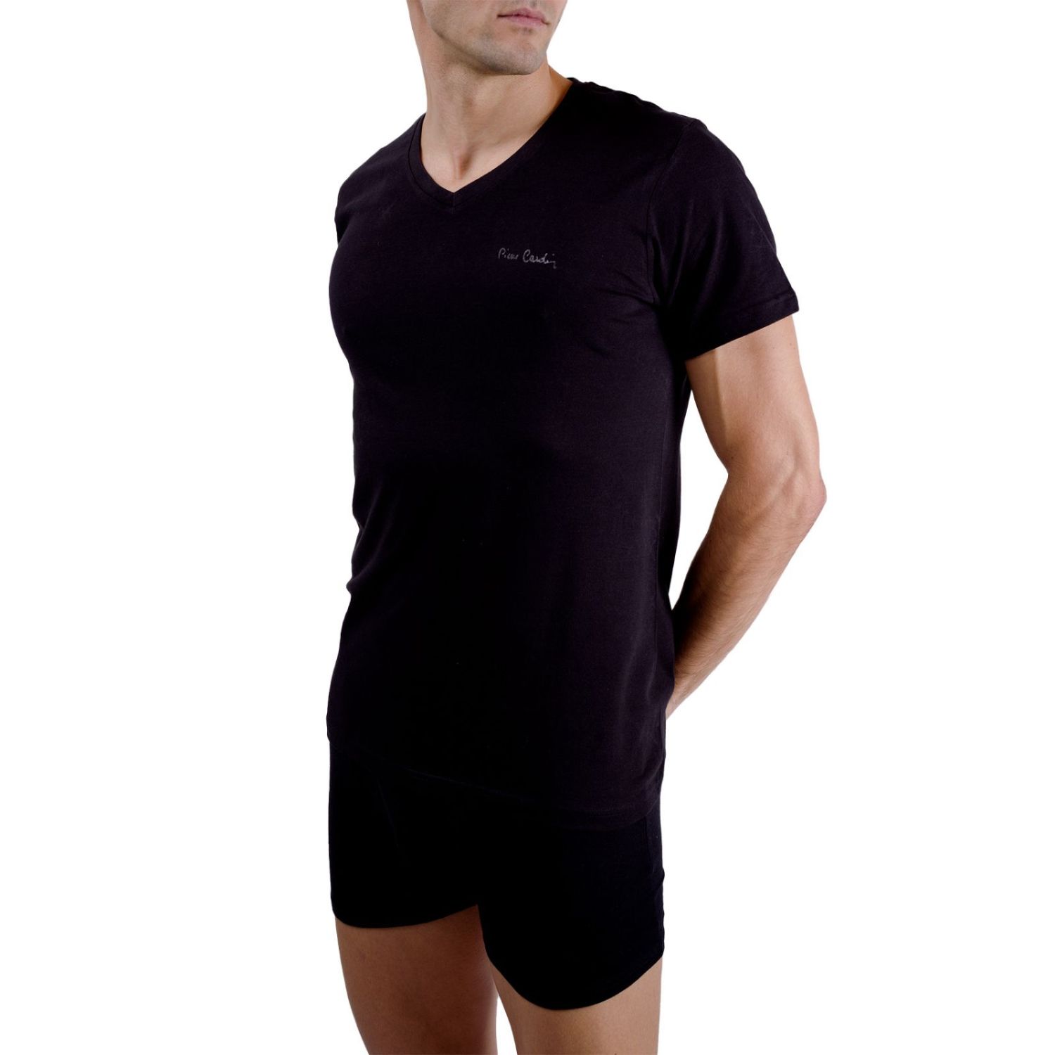 T-shirt homme en col v avec broderie sur la poitrine 2XL noir