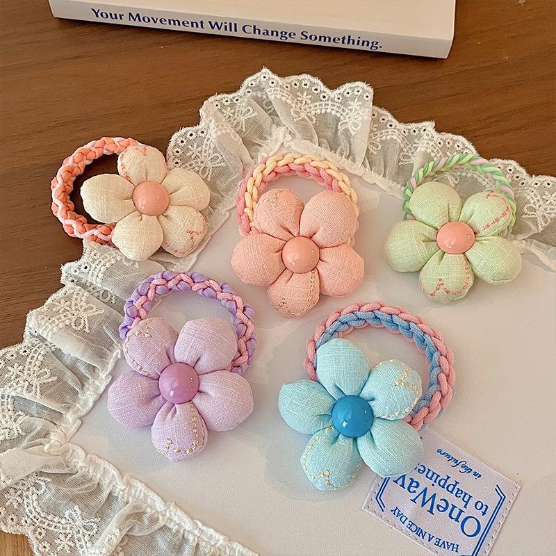 Candy Color Headband Wool Bold Flower Hair Rope Children'S Sweet High Elastic Hair Band Headgear Head Flower Girls Hair Accessories