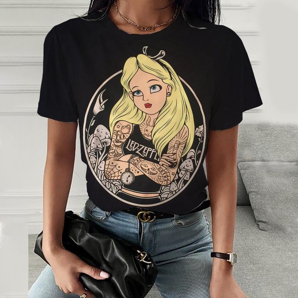 Kreslené dámské tričko s potiskem Disney princezen Letní tričko s krátkým rukávem Harajuku ležérní kulatý výstřih streetwearové oblečení