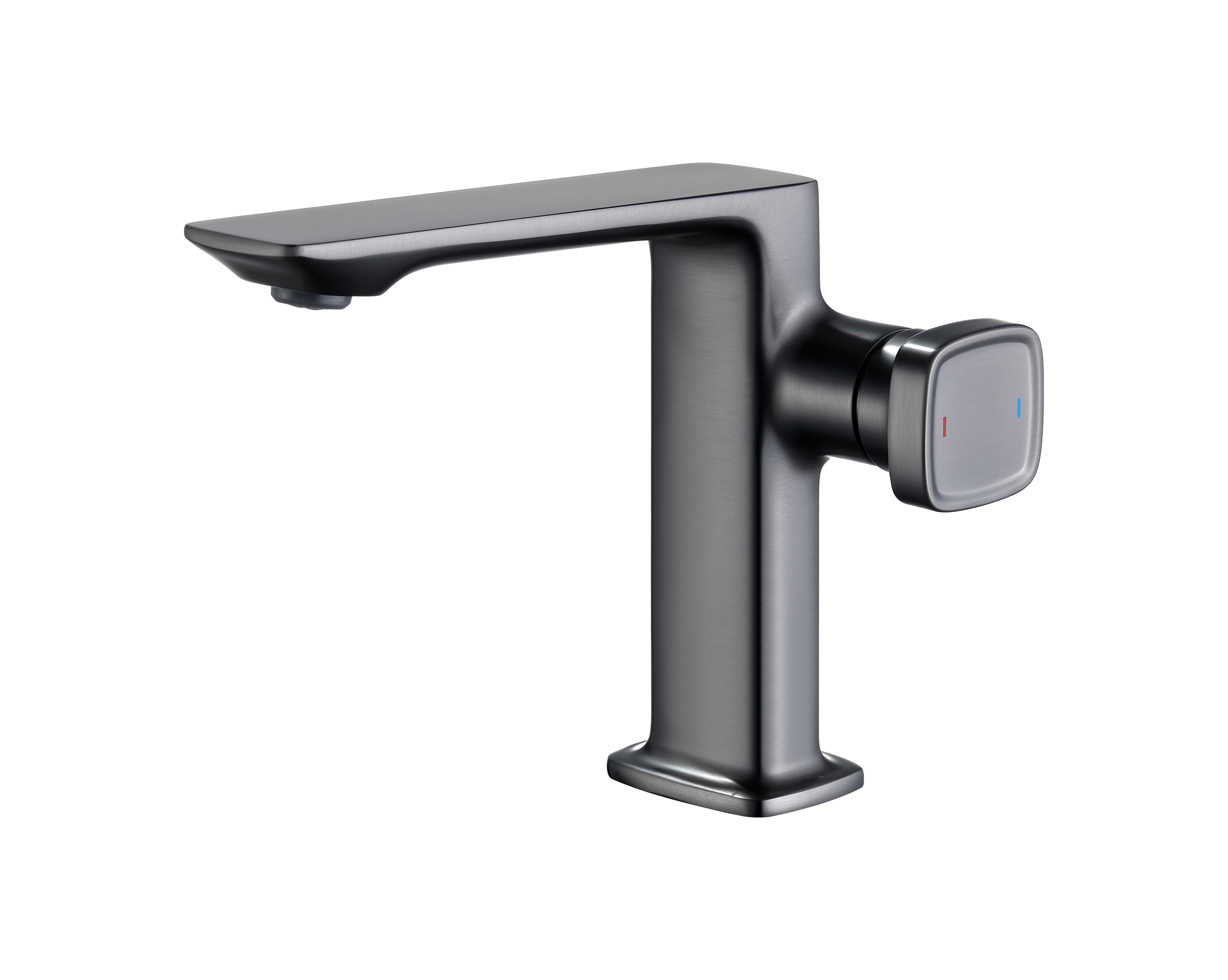 Modern Minimalist Brushed Gunmetal Basin Mixer Tap Side Mount Square Knob Solid Brass Bathroom Sink Faucet Counter Top Lavatory (grey,Brushed Gunmetal) серый