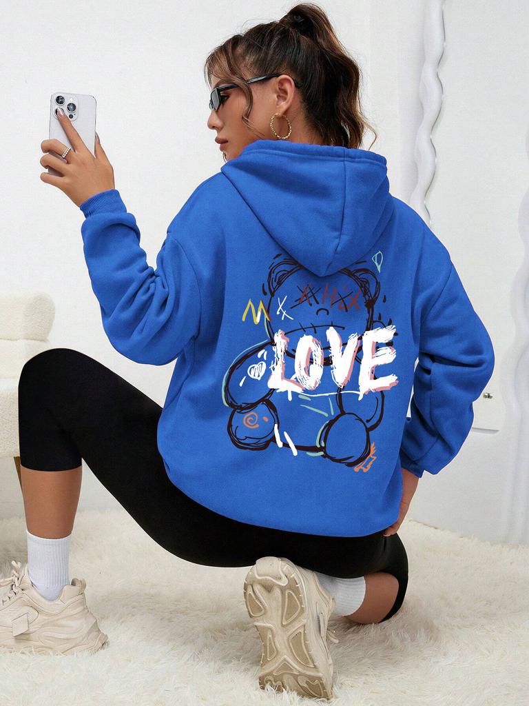 Graffiti Line Bear Einfacher Druck Damen Kapuzenpullover Harajuku S-3xl Sweatshirt Mode Lässig Straße Mit Kapuze Herbst Warm Streetwear Damen
