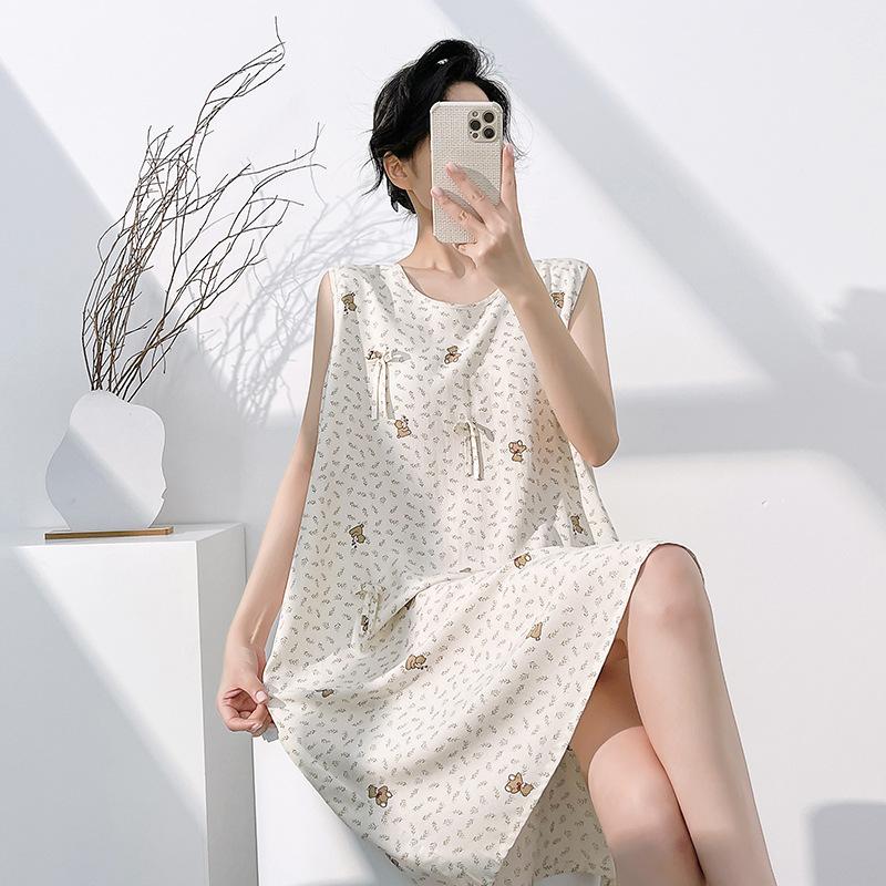 New 11-year-old nightgown women's summer with chest pad cotton and silk sleeveless vest pajamas thin summer women's summer home