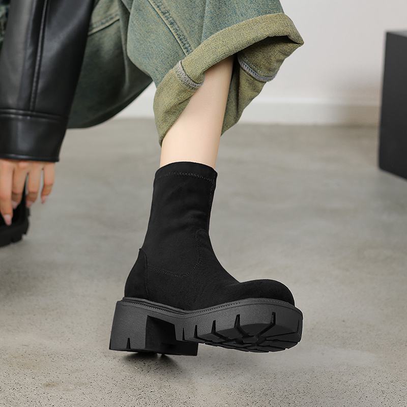 Krazing Pot Flock Round Toe Зимние толстые каблуки Современные короткие женские ботинки — фото 15