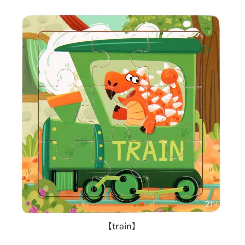 9-Piece Wooden Children'S Jigsaw Puzzle Toy For Early Childhood Education Cartoon Animal Transportation Cognitive Puzzle