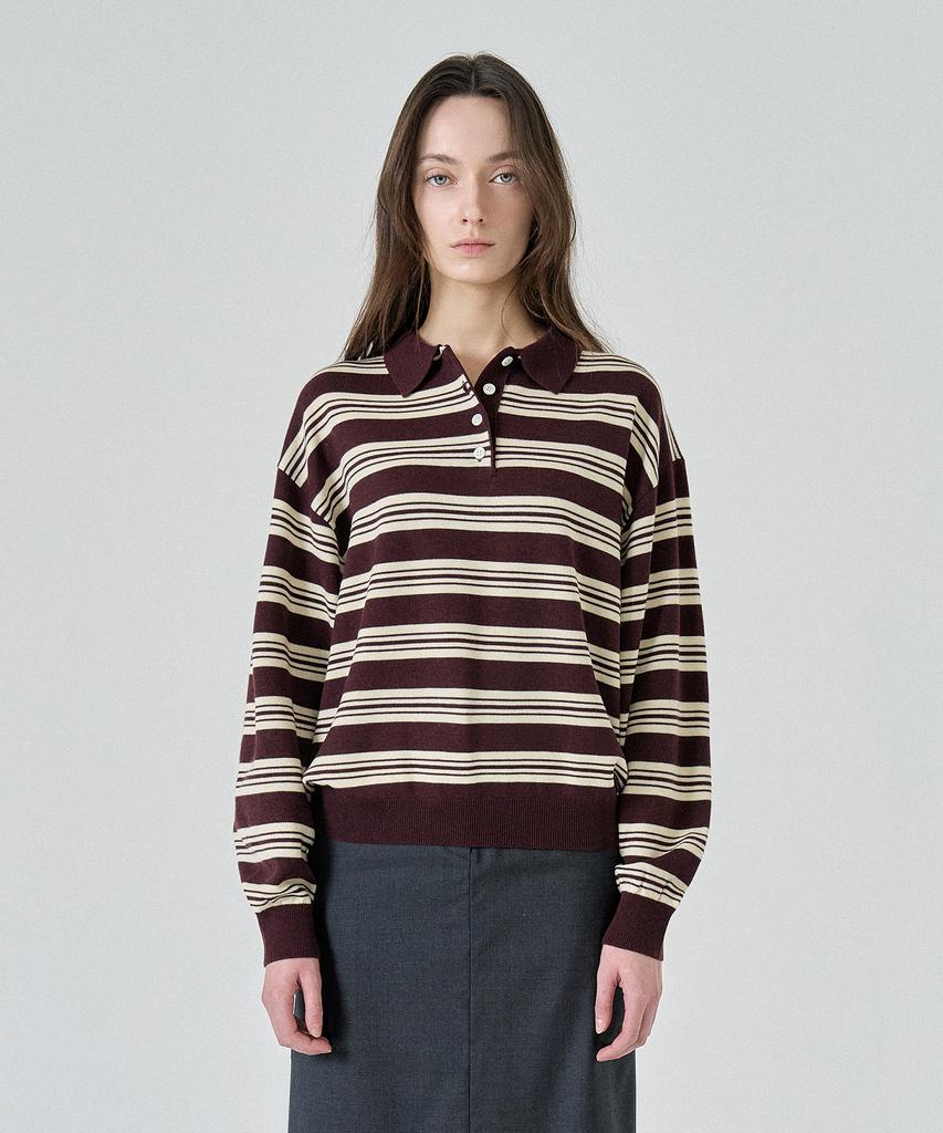 PELOTE Collared Striped Knit Sweatshirt (3 Colors)
