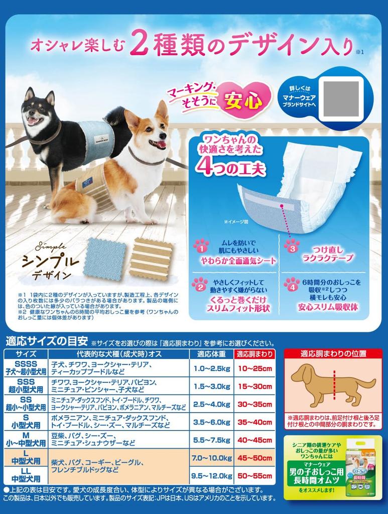 Unicharm Manner Wear for Medium Size 40 Pieces x 2 Packs [Set Sale] Boys, Dogs, L, Camouflage/Denim,