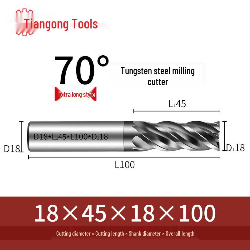 Freză frontală CNC din carbură de tungsten Tiangong 70°: Precizie înaltă, Anti-vibrații, Fund plat, Freză cu patru muchii pentru oțel inoxidabil.