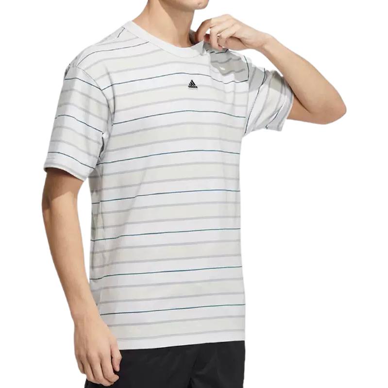 adidas T-shirt Casual a Manica Corta con Striscia Logo Gamba Dritta Uomo Top Bianco HS4382
