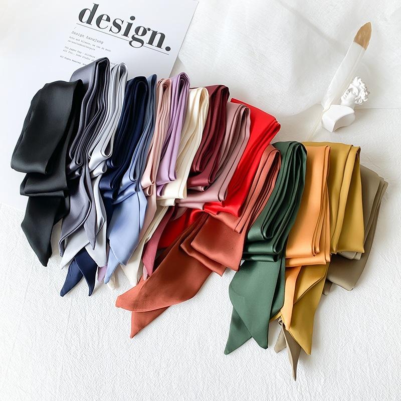 5x190cm Women Satin Silk Narrow Scarf Neckerchief Solid Color Neck Scarves Long Silk Scarf DIY Bag Ribbon Head Neck Hair Band