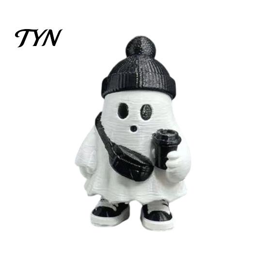 Whimsical Ghost Statue for Display Cute Halloween Figurine, Holding Coffee/Book/Record Resin Statue, Desktop Ornaments Spooky Tabletop Ornament