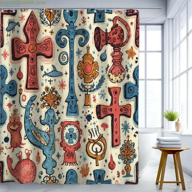 

1pc Bathroom Shower Curtain, Medieval Vintage Carnival, Aztec Festival Shower Curtain, Includes 12 Hooks, 180*180cm Bathroom C 90x180cm