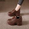 Height Increasing Sports Casual Shoes Spring Autumn New Lace Up Leather Sneakers Versatile Platform Chunky Sole Women's Footwear