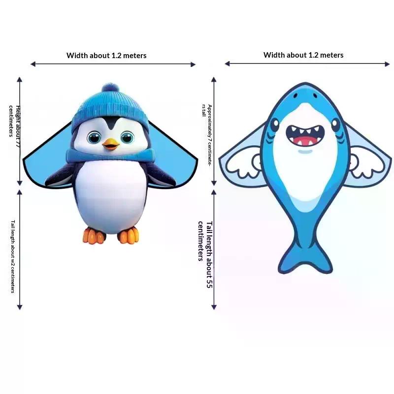 1Pcs New Shark Bee Penguin Cartoon Children's Novice Beginner Kites Flying Outdoor Toys For Kids Animals Nylon Fabric Kite