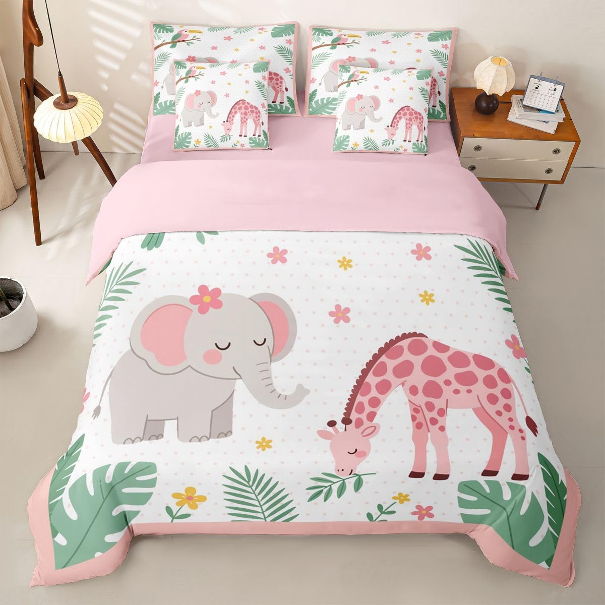 Dieren Dekbedovertrek Set 2 Delen Dubbel Formaat Cartoon Dieren Beddengoed Set voor Kinderen Jongens Meisjes Jungle Thema Bed in een Zak Kamer Decoratie 100x135cm 2pcs