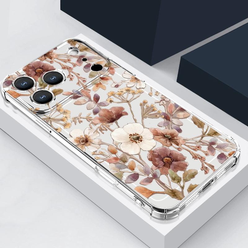 Floral Flower Patterned Silicone Phone Case For iPhone 17 Pro Max 16 15 14 Pro Max 13 12 Pro 11 Shockproof Soft TPU Clear Cover
