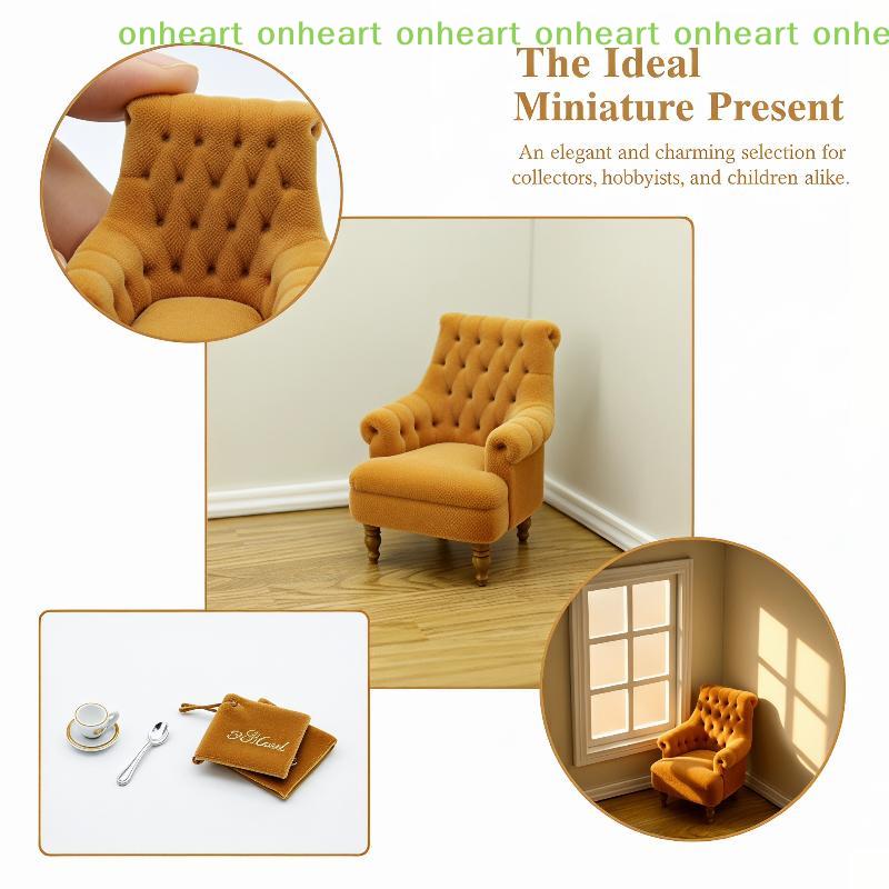[C]Miniature Flocked Armchair 1Pcs for Dollhouse 112 120 125 130 Scale Single Sofa Furniture Prop
