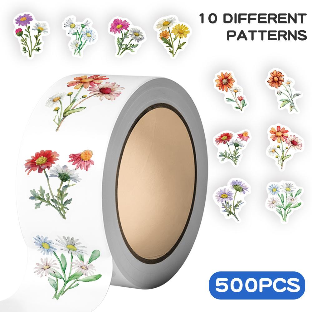 500PCS Daisy Wildflowers Roll Stickers Colorful Cartoon Flowers Scrapbooking Coffee Phone Art Picture Luggage Sticker
